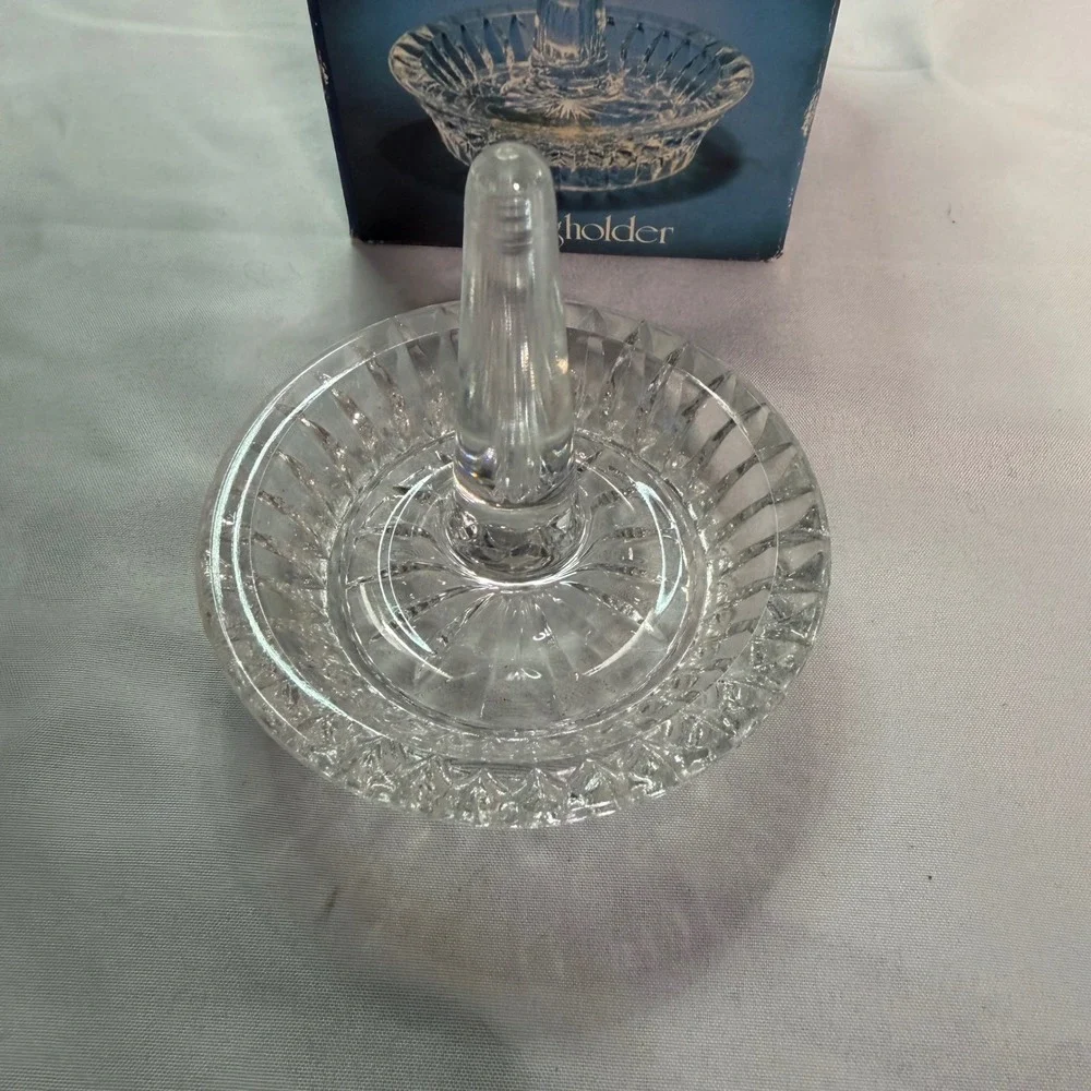 Forever Crystal Ring Holder Clear Cut Lead Glass Jewelry Dish Vintage with Box